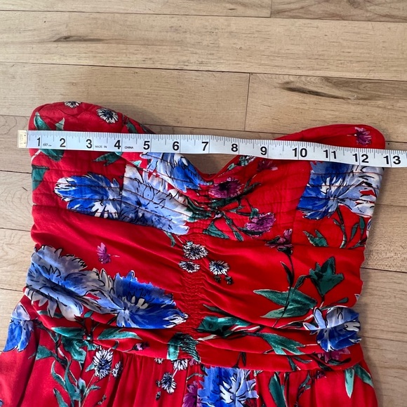 Band of Gypsies Strapless Smocked Ruched Floral High Waisted Red Romper S - Picture 10 of 13